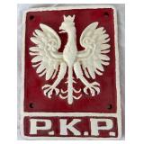 Vintage Cast Iron PKP Polish State Railwways Locomotive Plaque and Polish State Railways (PKP) Station Master's Cap