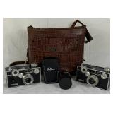 Vintage Camera Bundle - Argus C3 35mm Cameras, Kalimar CdS 31 Light Meter and Vintage Soligor F/4.5 F-135 Lens in Vintage Alligator Case