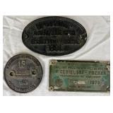 Antique & Vintage Cast Iron Identification Plates - 1891 Railway Carriage, 1948 Poland Railway Wagon and  1976 Locomotive