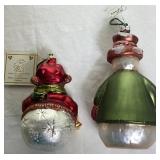 Handblown Santa and Snowmen Glass Ornaments - 6 Pieces