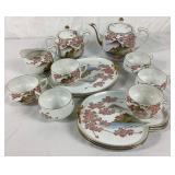 Hand Painted Japanese Sakura Cherry Blossoms with Landscape Design Tea Set
