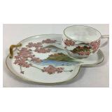 Hand Painted Japanese Sakura Cherry Blossoms with Landscape Design Tea Set