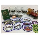 Railroad Bundle of Glasses, Patches, Decorative Spike and Locomotive