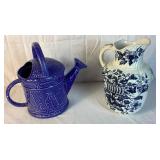 Blue Collection: 12'H Dover Emery Burslem Pottery - Made in England and 12'H Ceramic Decorative Watering Can - Sudi's Garden, Made in Portugal