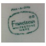 8 Vintage Franciscan 10.75' Atomic Starburst Dinner Plates & 2 Pink-A-Dilly Franciscan Whitestone Wear 8' Serving Bowls