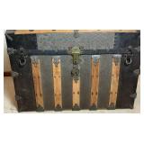 Antique Wood Trimmed Steamer Trunk - 20.5'D x 33.75'W x 25.25'H