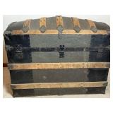 Antique Wood Trimmed Steamer Trunk - 20.5'D x 33.75'W x 25.25'H