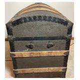 Antique Wood Trimmed Steamer Trunk - 20.5'D x 33.75'W x 25.25'H
