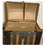 Antique Wood Trimmed Steamer Trunk - 20.5'D x 33.75'W x 25.25'H