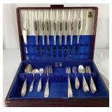 Vintage 1847 Rogers Bros. Silver Plated Flatware - Heritage Design with 'A' Monogram  - Service for 8 , missing one teaspoon