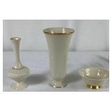 3 Piece Lenox Collection - 7' Savoy Fluted Bud Vase, 8' Eternal Vase, and 4.5'  Dorian Footed Dish