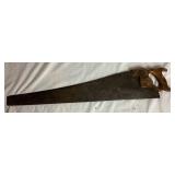 Three Antique E.C. Atkins Handsaws, 1 Disston Antique Saw, 1 Vintage 27' Disston Saw in Miter Box
