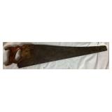 Three Antique E.C. Atkins Handsaws, 1 Disston Antique Saw, 1 Vintage 27' Disston Saw in Miter Box