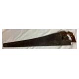 Three Antique E.C. Atkins Handsaws, 1 Disston Antique Saw, 1 Vintage 27' Disston Saw in Miter Box