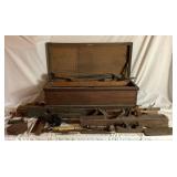 Antique Woodworking Tools in Wooden Tool Box