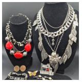 Silver Tone Necklace, Bracelet and Pins Bundle