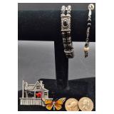 Silver Tone Necklace, Bracelet and Pins Bundle
