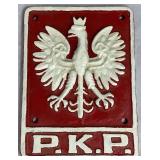 Vintage Cast Iron PKP Polish State Railwways Locomotive Plaque and Polish State Railways (PKP) Station Master's Cap