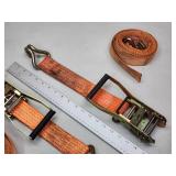(2) Orange Heavy Duty Cargo Tie Down Ratchet Straps
