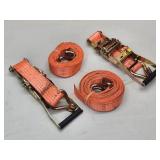 (2) Orange Heavy Duty Cargo Tie Down Ratchet Straps