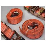 (2) Orange Heavy Duty Cargo Tie Down Ratchet Straps