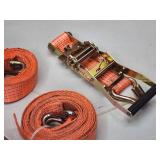 (2) Orange Heavy Duty Cargo Tie Down Ratchet Straps