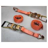 (2) Orange Heavy Duty Cargo Tie Down Ratchet Straps