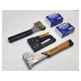(2) Hammer Staplers and Staple Gun with Staples