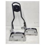 Harley-Davidson Chrome Sissy Bar Backrest with Set of Chrome Passenger Floorboard Covers