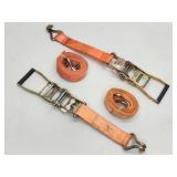 (2) Orange Heavy Duty Cargo Tie Down Ratchet Straps