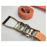 (2) Orange Heavy Duty Cargo Tie Down Ratchet Straps