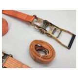 (2) Orange Heavy Duty Cargo Tie Down Ratchet Straps