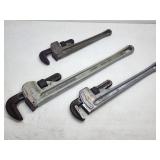(3) Assorted Size Plumbers Pipe Wrenches
