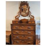 Vintage Wood Dresser with Swivel Wood Framed Mirror 6-drawer