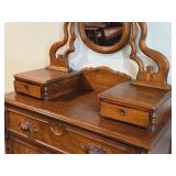Vintage Wood Dresser with Swivel Wood Framed Mirror 6-drawer
