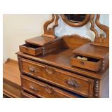 Vintage Wood Dresser with Swivel Wood Framed Mirror 6-drawer