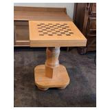Wood Pedestal Chess Table with Black and White Chess Pieces