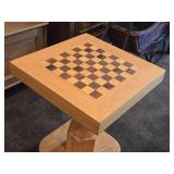 Wood Pedestal Chess Table with Black and White Chess Pieces