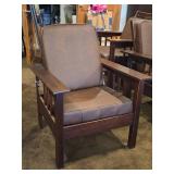 Vintage Mission Oak and Leather Morris Chair with Adjustable Reclining Back Rest