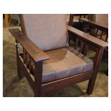 Vintage Mission Oak and Leather Morris Chair with Adjustable Reclining Back Rest