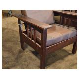 Vintage Mission Oak and Leather Morris Chair with Adjustable Reclining Back Rest