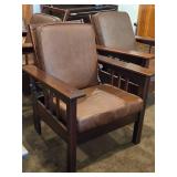 Vintage Mission Oak and Leather Morris Chair with Adjustable Reclining Back Rest