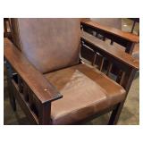 Vintage Mission Oak and Leather Morris Chair with Adjustable Reclining Back Rest