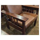 Vintage Mission Oak and Leather Morris Chair with Adjustable Reclining Back Rest