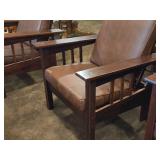 Vintage Mission Oak and Leather Morris Chair with Adjustable Reclining Back Rest