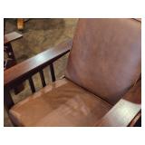 Vintage Mission Oak and Leather Morris Chair with Adjustable Reclining Back Rest
