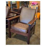 Vintage Mission Oak and Leather Morris Chair with Adjustable Reclining Back Rest