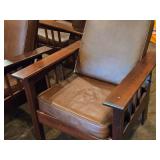 Vintage Mission Oak and Leather Morris Chair with Adjustable Reclining Back Rest