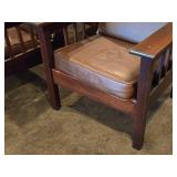 Vintage Mission Oak and Leather Morris Chair with Adjustable Reclining Back Rest