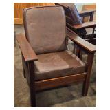 Vintage Mission Oak and Leather Morris Chair with Adjustable Reclining Back Rest